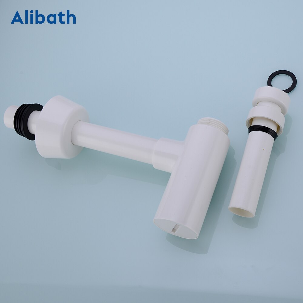 Bottle Trap Round Siphon ABS Plastic P-TRAP Bathroom Vanity Basin Pipe Waste White Pop Up Drain with Over Flow.