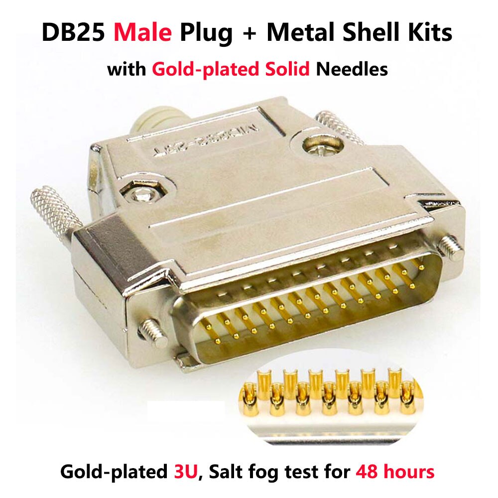 DB25 wtyk męnarty/gniazdo żeńskie zestaw metalowych skorup 2 rzędy 25-pinowe złącze portu szeregowego D-pod 25 adapterów: męski Solid