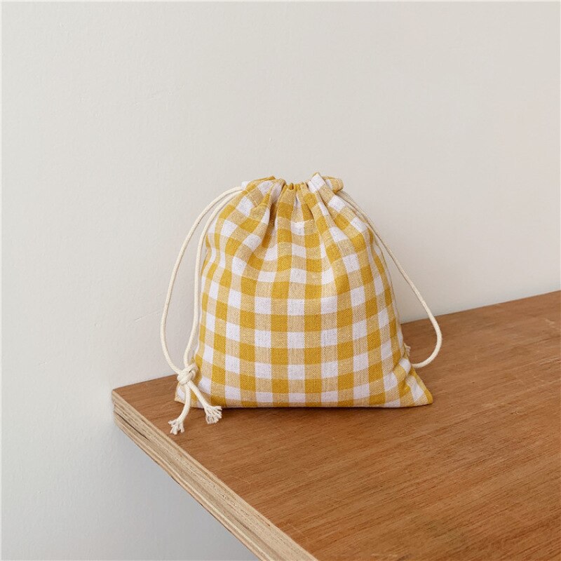 Cotton Fabric Lattice Drawstring Storage Pouch Packaging Bag Underwear Socks Jewelry Organizer Christmas Bag: Yellow