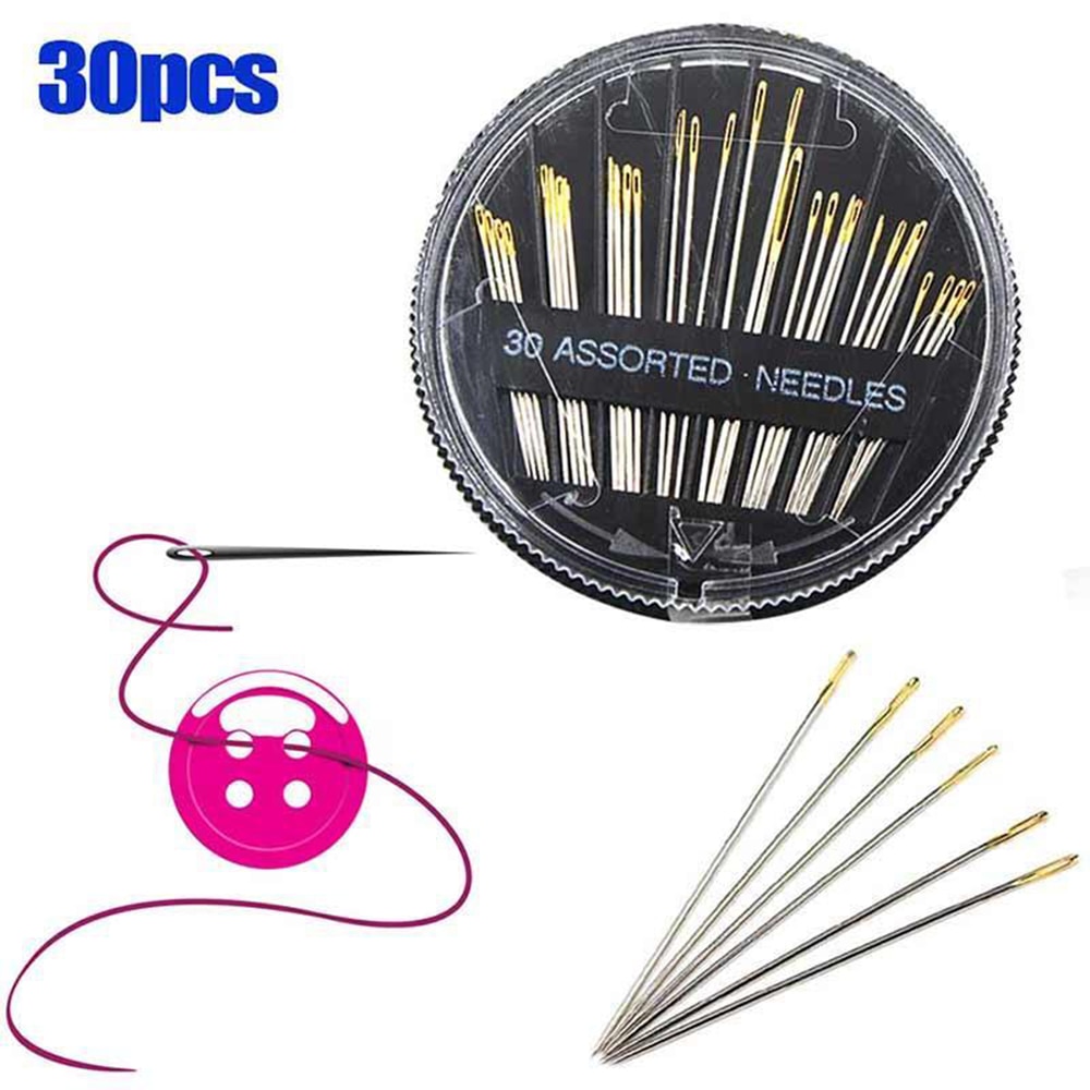 30PCS Assorted Hand Sewing Needles Embroidery Mending Craft Quilt Sew Case Steel Needle Leather Denim Silk Canvas Cotton Needles