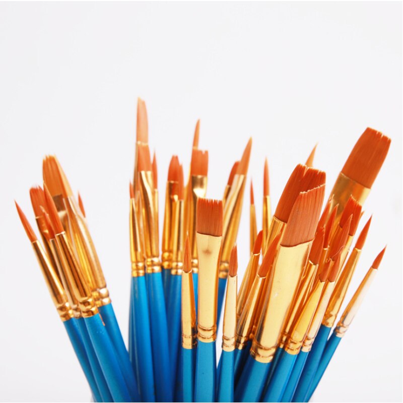 50 Stks/set Nylon Haar Olie Kwast Set Platte Borstel Acryl Diy Tekening Pen Voor Kunstenaars Schilders Beginners studenten