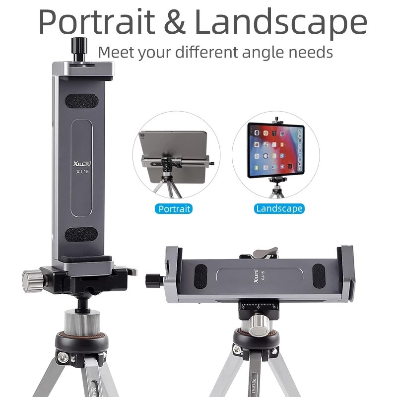 XILETU XJ-15 Universal Aluminum Alloy Tablet Phone Stand Holder Clip Tripod Adjustable Bracket for iPad Mobile Phones Tablets