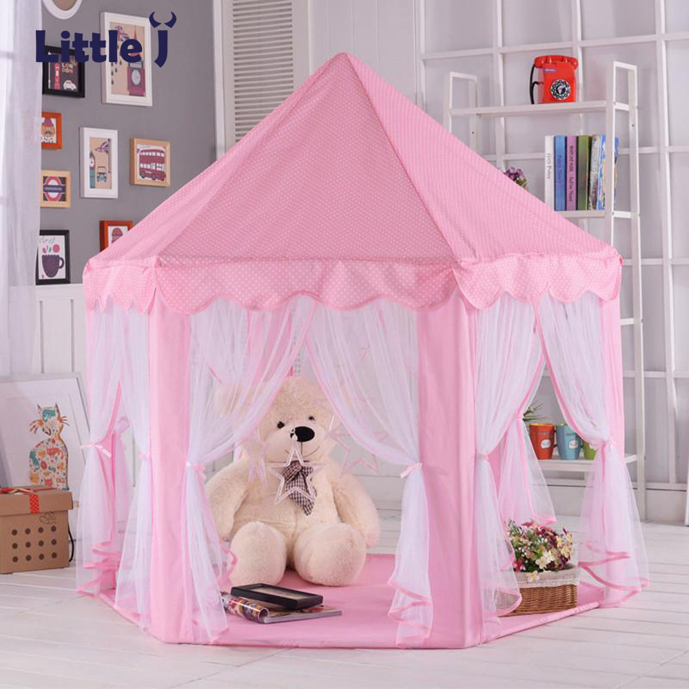 Wenig J Tragbare Kinder Spielzeug Spielen Zelte Mädchen Prinzessin Rosa Schloss Kinder Außerhalb Garten Falten Zelt Bälle Pool Spielen Lodge