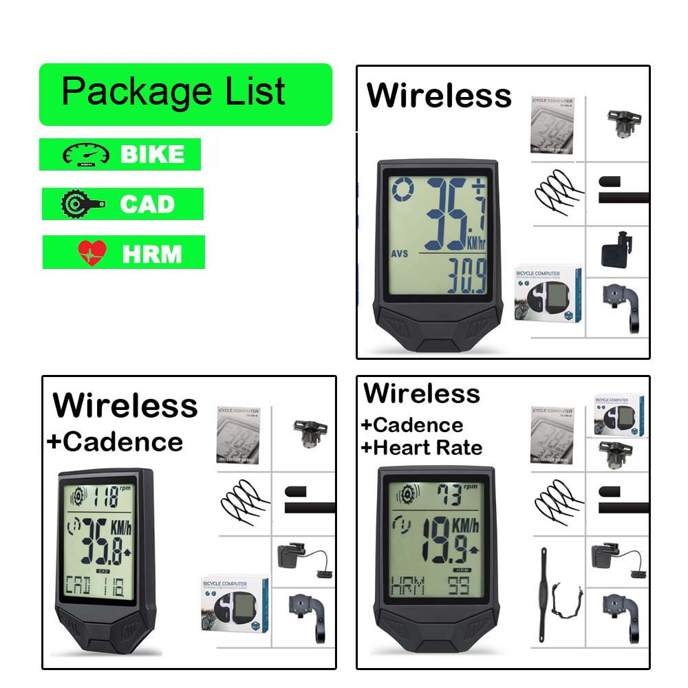Wireless Bicycle Odometer Multifunctional , Heart Rate Bicycle Computer, Cadence Cycle Computer, Nightlight, Waterproof