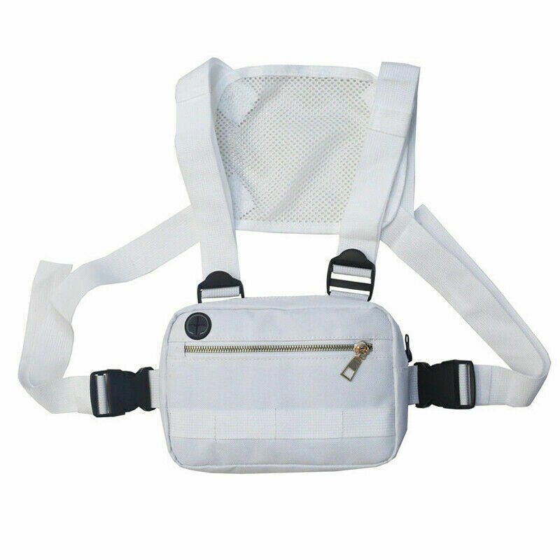 Unissex moda feminina tático arnês peito rig saco hiphop streetwear náilon frente fanny pacote ajustável: WHITE