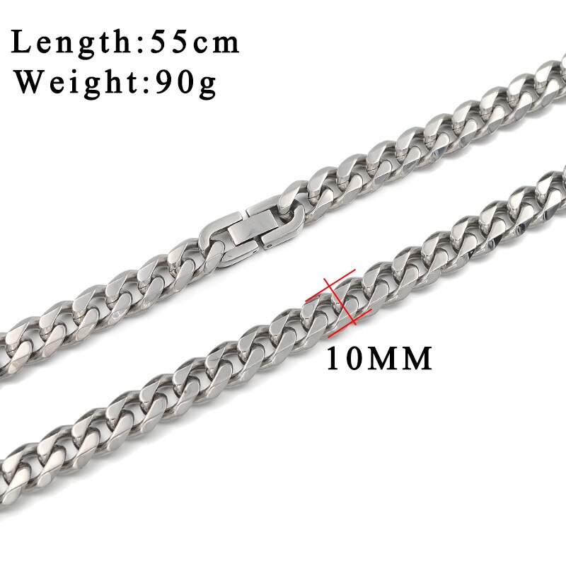 Moorvan 7mm/10mm/13mm men&#39;s necklace six flat curb buban stainless steel chain jewelry for party cool punk man jewelry: 10mm silver color