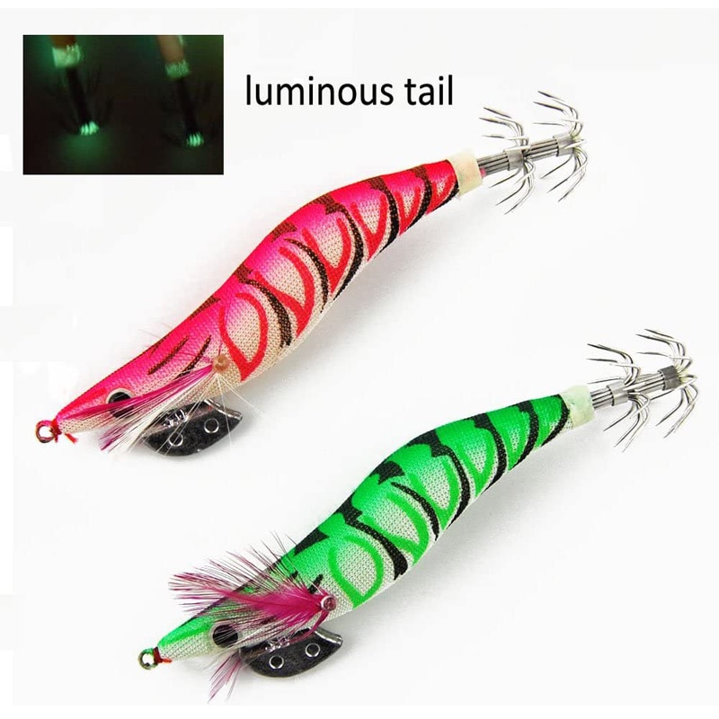 Appât artificiel pour la pêche, leurre pour attraper des poissons tels que des calamars, des crevettes, des gabarits, des poulpes, avec yeux 3D, lumineux, , 10 unités, 12g – 21g