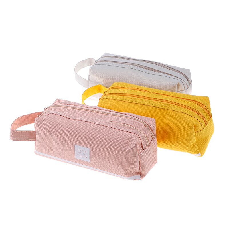 Estuche de lápices grande con doble cremallera, estuche escolar Kawaii, caja de bolígrafos grande