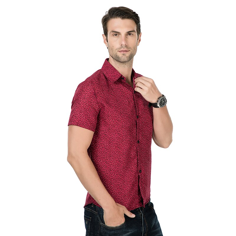 Men's Summer Shirts Mens Print Short Sleeve Shirts Casual Slim Business Good Cotton Comfortable Shirts Size 3XL