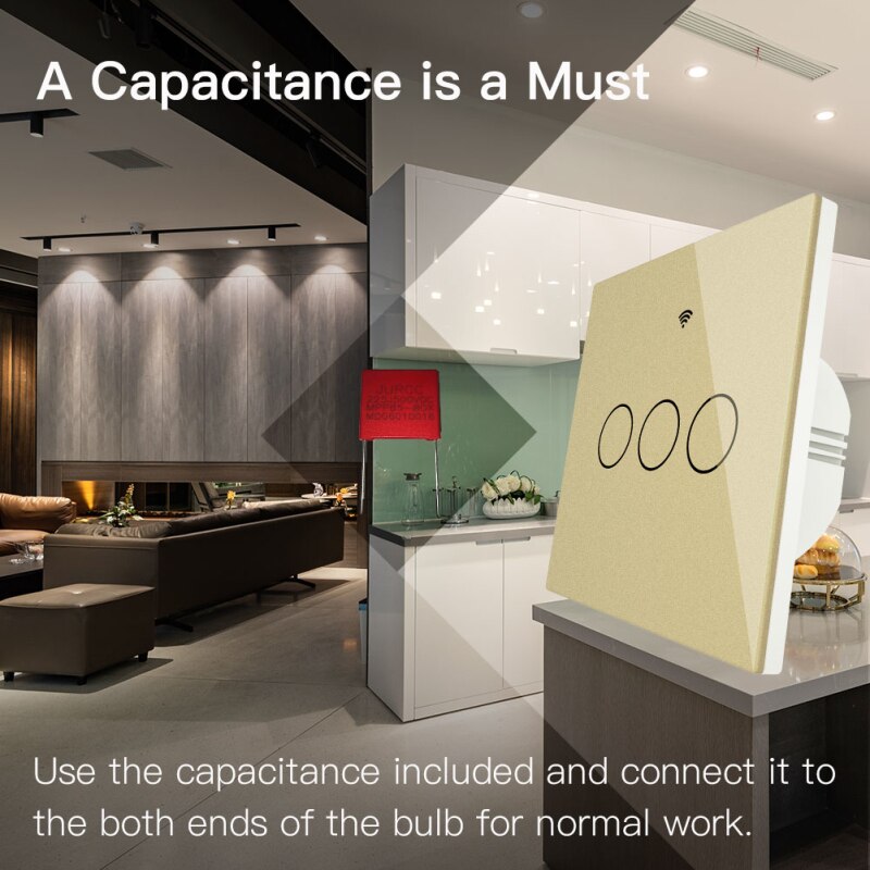 Smart Light Switch Glass Screen Touch Panel Voice Control Wireless Wall Switches Remote with Alexa Google Home 1/2/3 Gang