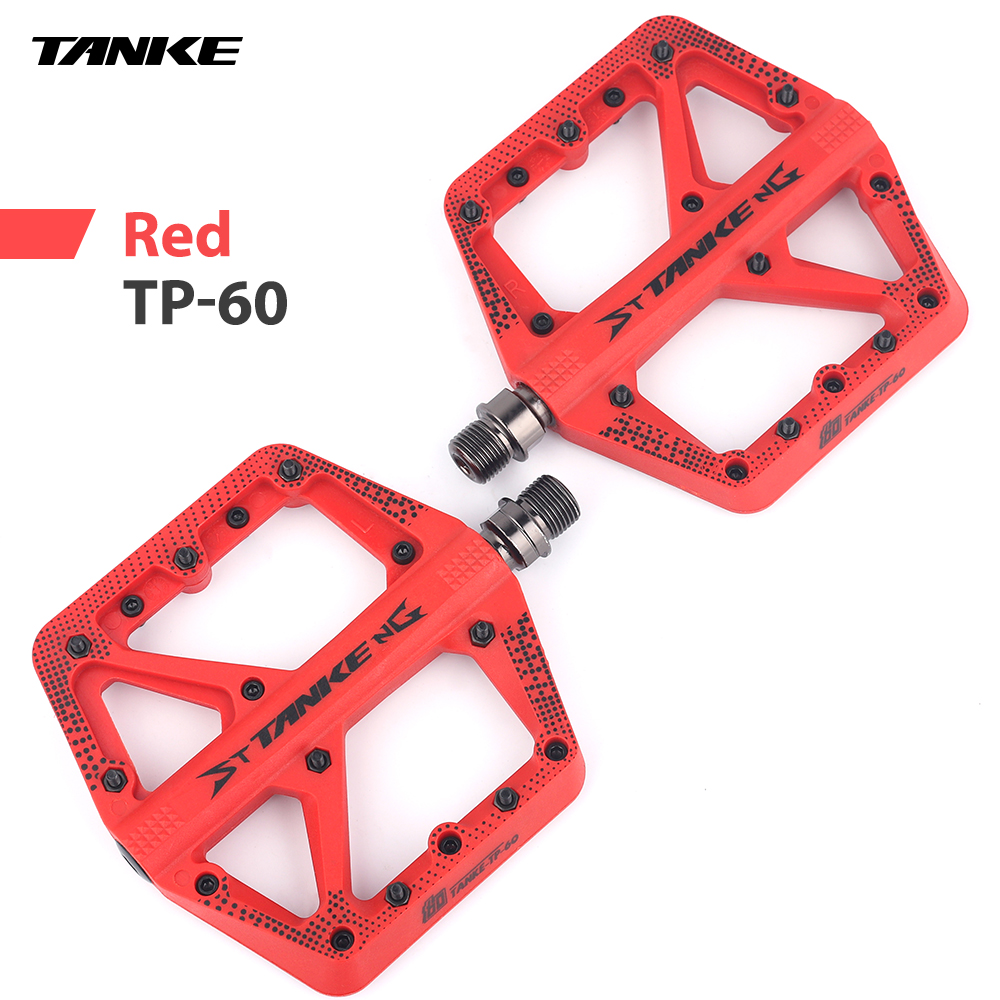 TANKE-Pedal de nailon para bicicleta de montaña, antideslizante, ancho, DU + 1 rodamiento, accesorios para ciclismo todoterreno, plataforma Universal BMX: Rojo