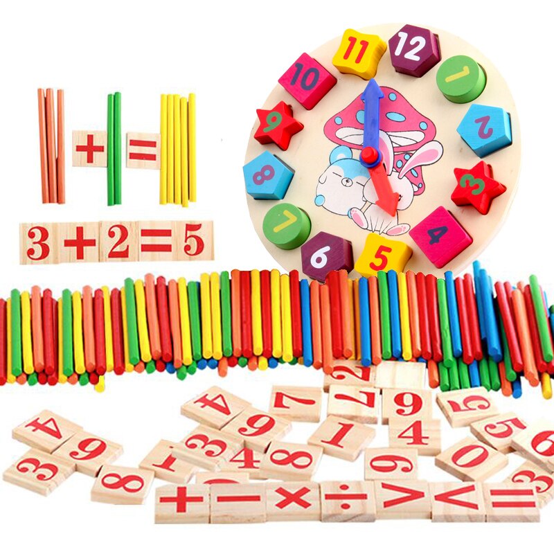 Baby Education Toys Montessori Box Digital Clock Math Toy Number digital Counting Wood Stick Baby Kids Toy