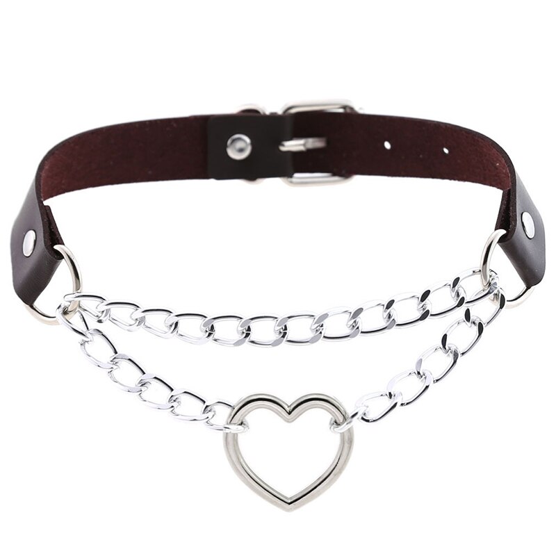 Punk Kühlen Hiphop gotisch Herz Kette Halsband Kragen Harajuku Halsband Frauen Leder Schnalle Chocker Emo Kawaii Schmuck Zubehör: tief Braun