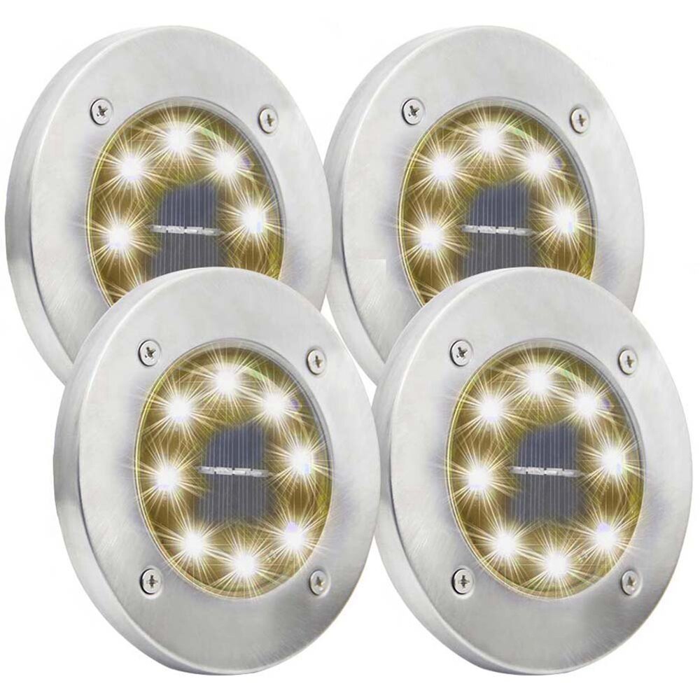 Draadloze waterdichte grondverlichting op zonne-energie, ,8 led-tuinpadverlichting voor buiten, verpakking van ,4: Wit