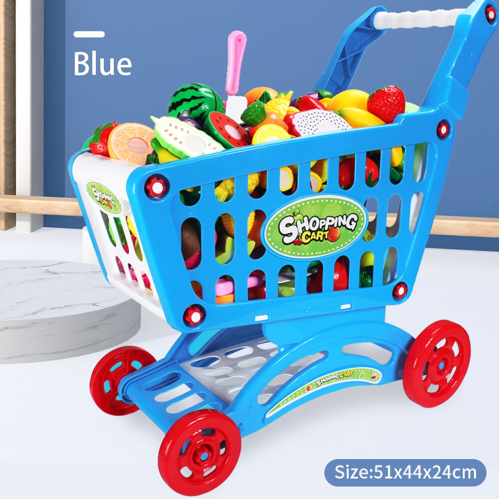Pretend Winkelen Speelgoed Simulatie Speelhuis Meisjes Speelgoed Kinderen Winkelwagen Speelgoed Voor Meisjes Grote Supermarkt Trolley Push Auto G: blue car
