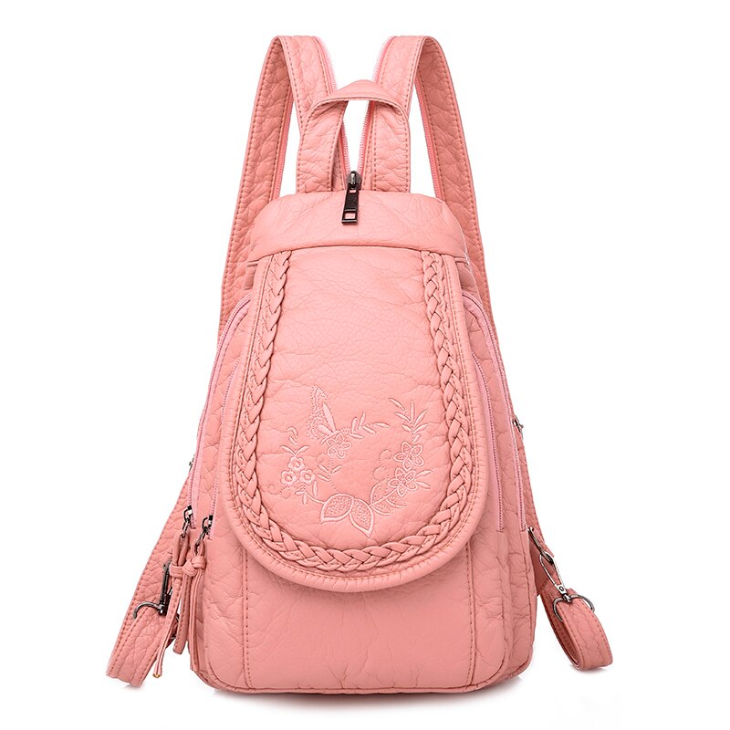 ¡Novedad de ! Mochilas de cuero bordadas para niñas, mochilas escolares Sac A Dos, Mochila de cuero con flores para mujeres, mochilas de para mujeres: pink style2