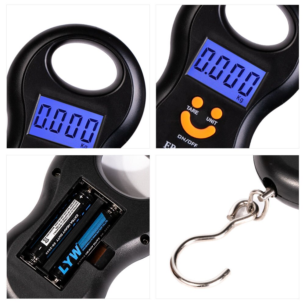 Mini balance numérique pour la pêche, balance pour les bagages de pêche, pesage des bagages, grille en acier, outil de poids pour la cuisine, 50kg x 10g