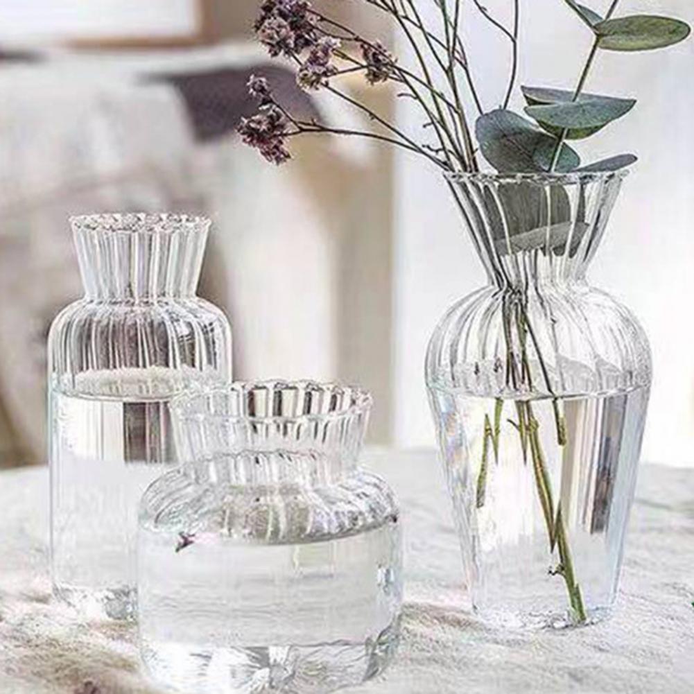 Simple Transparent Glass Vase Versatile Transparent Home Plants Hydroponic Vase Stripe Decorative Flower Vase for Wedding