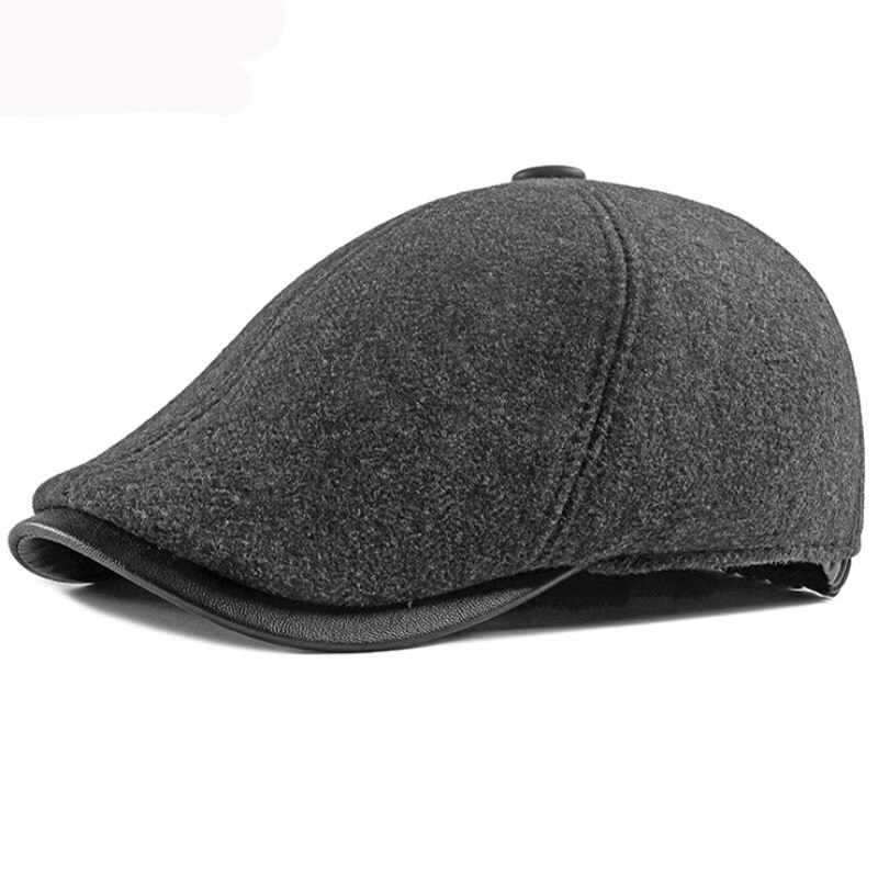 Ht3308 basker män varma vinterhattar med öronklapp manlig murgröna newsboy öronlucka platt keps fleecefodrad baskerhatt män vinterberet keps: Svart / L 57-58cm