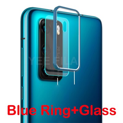 Capinha para huawei p40 pro p40 caso câmera traseira lente de vidro protetor de tela capa em huaweip40 pro p 40 p40 casos anel de metal pára-choques: For Huawei P40 / Blue and Glass