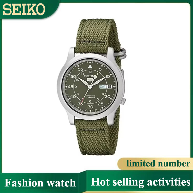 SEIKO Horloges voor heren 5-automatisch roestvrijstalen horloge met groen canvas Luxe quartz horloge SNK805 waterdicht polshorloge