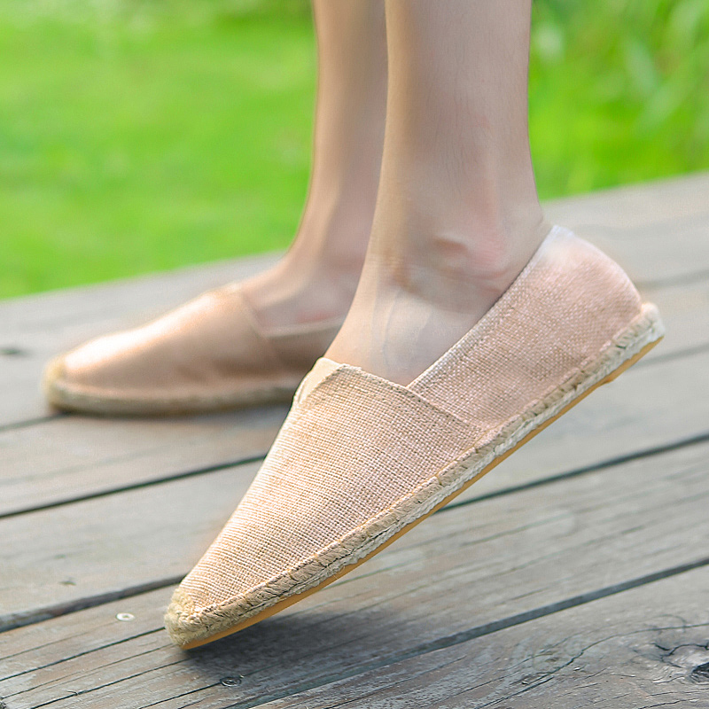 Scarpe da donna in lino da cucire Mocassini slip on Scarpe casual Espadrillas da uomo Scarpe basse in tela di canapa Calzature da guida per pescatore taglie forti