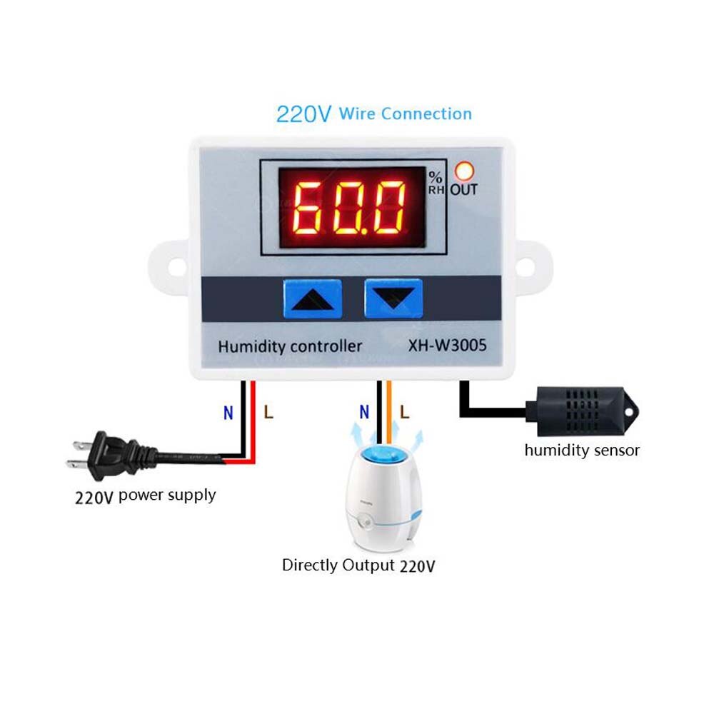 Ledet humidistat hygrometer digital fugtighedsregulator xh -w3005 220v fugtighedskontrolregulator + fugtighedsføler