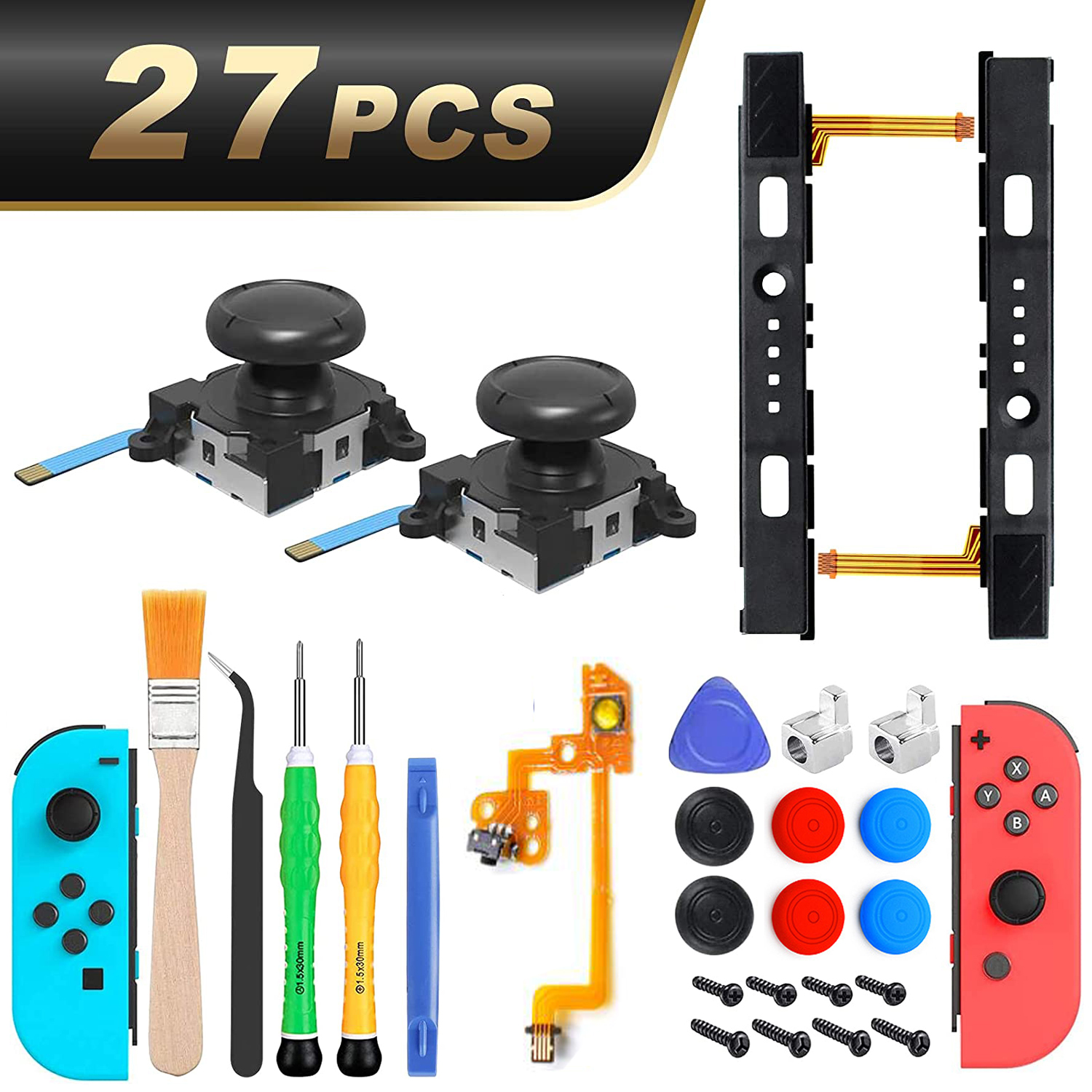 Kit de reparación de repuesto de Joystick NS Joycon 28 en 1, hebillas de Metal deslizantes izquierda y derecha para Nintendo Switch Lite/accesorios Oled: Naranja
