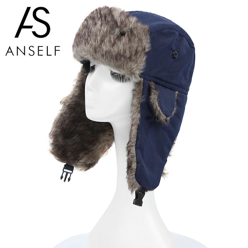 Russian Leather Bomber Hat - Winter Hats With Earmuffs Trapper Cap (D17)(MA8) main image 1