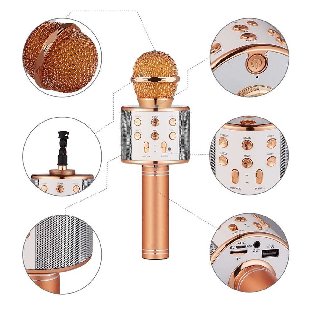 FGHGF mikrofon WS858 Bluetooth sans fil condensateur magique karaoké Microphone lecteur de téléphone portable micro haut-parleur enregistrer de la musique