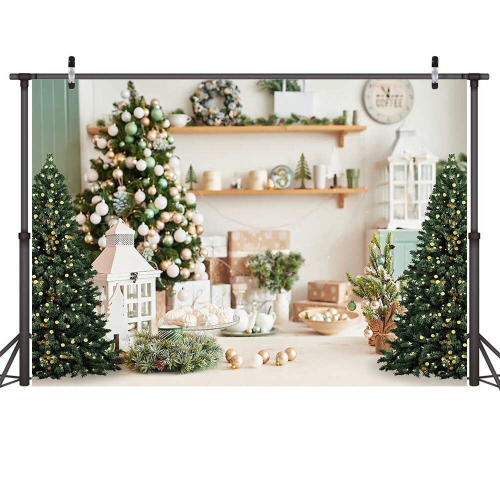 Arbres de noël toile de fond photographie hiver noël blanc salon fond décorations cloches hiver Portrait accessoires: 150x100cm  Polyester