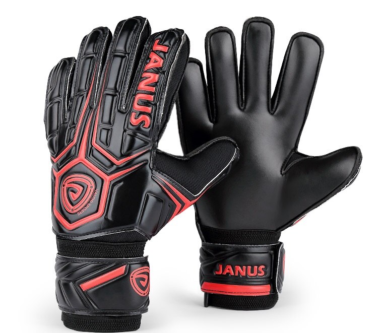 JA919 Fußball Fußball Torwarthandschuhe Professionelle Finger Sparen Schutz Goalie Keeper GK Handschuhe 3mm Latex Flache Schneiden Palm: Red Black / Size 10