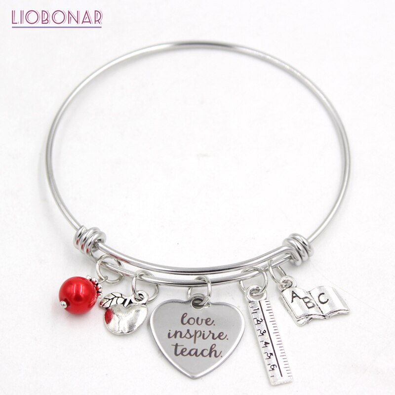 1PC Roestvrij Staaldraad Armband Verstelbare Bangle Boek Heerser Leraar Charm Armband Sieraden Leraren Bijoux Pulsera