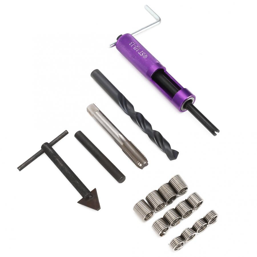 Thread Repair Kit 1/2in-13 UNC with 12Pcs Threaded Insert Hand Tool for Mechanical Maintenance stainless
