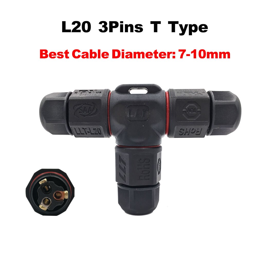IP67 Waterproof Connector 2 Pin 3 Pin Electrical Terminal Wire Adapter Connector Screw and Soldering Pin connector for LED Light: L20-3T