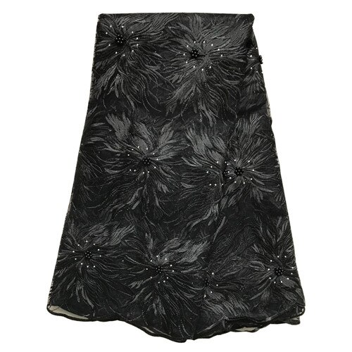 Tissu dentelle nigérian doré dentelle française | dentelle, tissu avec perles, en tissu dentelle strass, tissu africain perle, lot5yard/800: Black