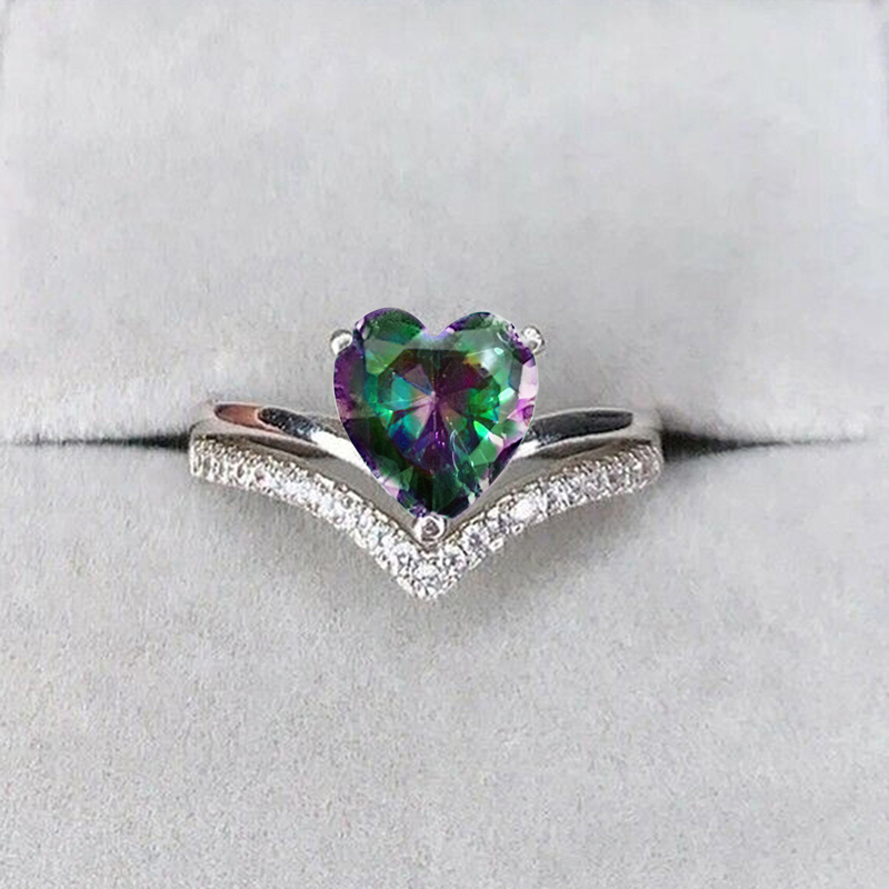 Huitan 2023 Trendy Heart Cubic Zirconia Women Rings for Engagement Wedding White/Pink/Green/Colored Love Rings Eternity Jewelry: 5 / sapphire