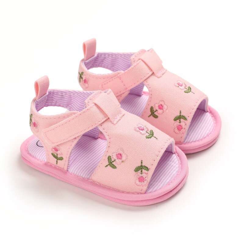 Rutschfeste sandalen für babys und mädchen, Ideal zum laufenlernen, mit weicher sohle, rutschfestem karomuster, schleife und stoffmuster.: Rosa / 0-6 monate