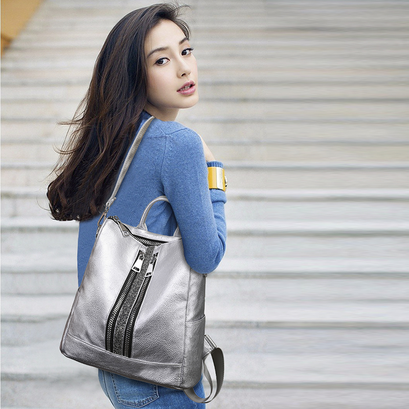 Women's Multi-function Zipper Backpack Soft Leather Waterproof Ladies Tote Luxury Shoulder Bag Sac A Dos Female