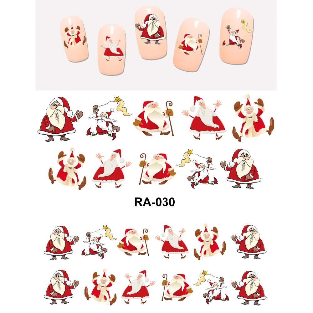 Uprettego nail art skønhed vand mærkat skyder negle mærkat jul juletræer sygeplejerske julemand baby børn  ra025-030