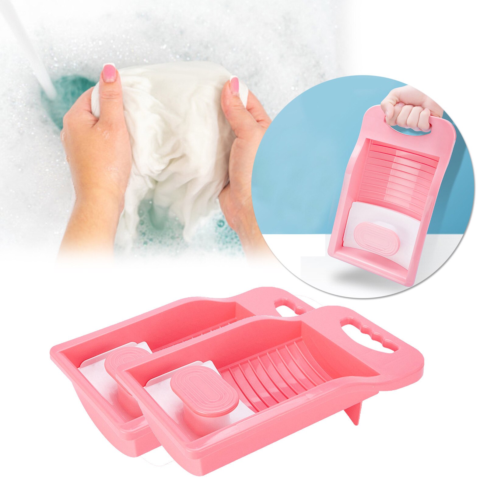 2PC Plastic Laundry Washboard Non-slip Underwear Sock Mini Washboard Scrubboards Washing Board Soap Holder Laundry Scrubbing