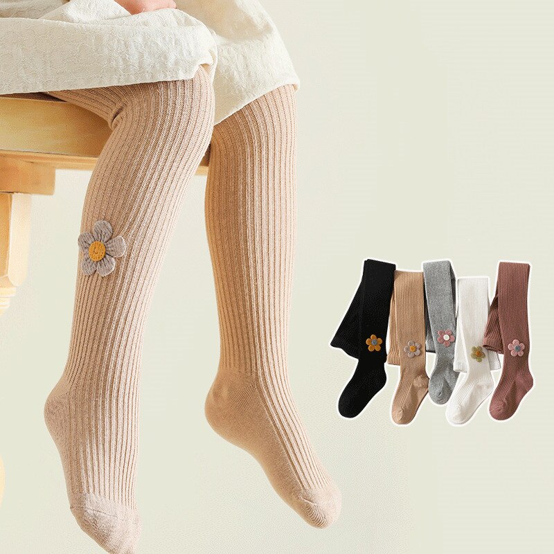 Mallas de algodón con estampado Floral para niñas, pantis lisos a rayas, de punto, para primavera y otoño