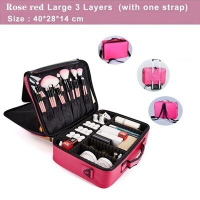 Brand Makeup Case Female Suitcase Organizer For Cosmetics Large Travel Women Make Up Bag Storage Bolso Muje: L 3 Layers Rose Red