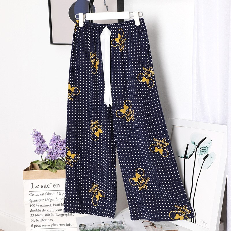 summer large size cotton home pants Korean girls' sweet loose wide leg pajamas: Red
