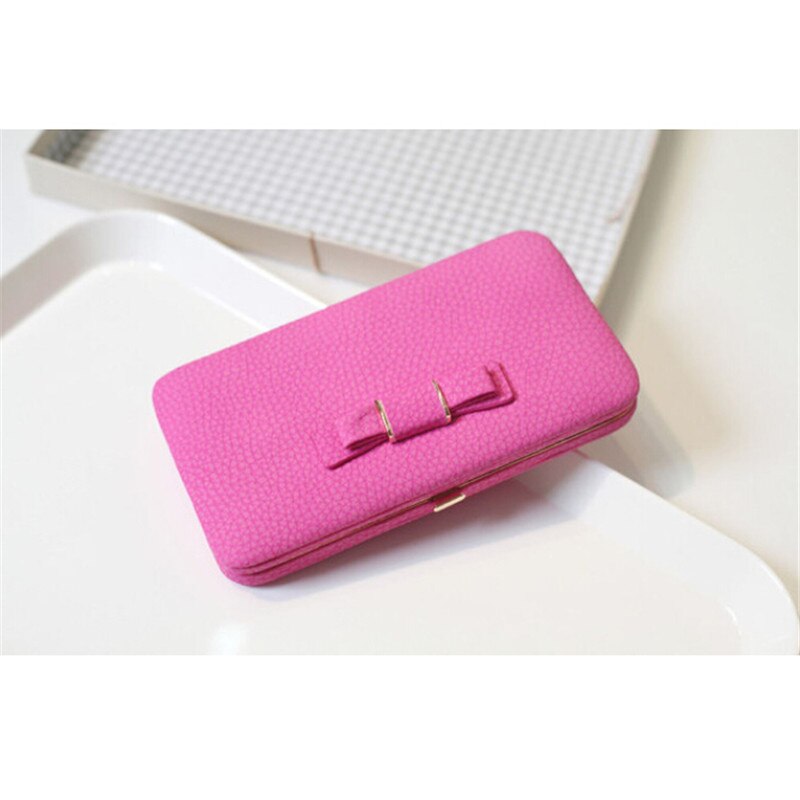 Women Bowknot Wallet Long Purse Phone Card Holder Clutch Large Capacity Pocket Female Solid PU Wallets