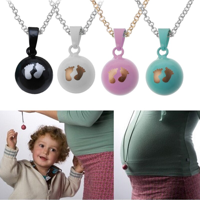 1 Pc Baby Voetafdrukken Brilliant Zwangerschap Chime Bola Hanger Harmonie Bal Ketting 32 &quot;Lange Ketting Voor Moeder Baby Sieraden