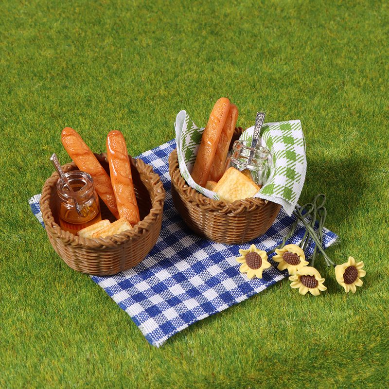 1 set 1:12 dockhusminiatyr honungsbrödkorg tyg picknickkorg köksmodelldekor leksaks dockhustillbehör