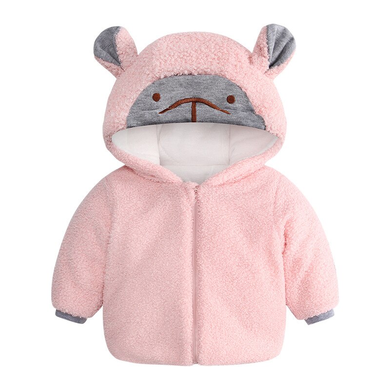 Outono inverno roupas do bebê meninos meninas casaco quente crianças bonito dos desenhos animados topos sólida mais veludo novas crianças casuais jaquetas 1-4y: Pink / 12 m