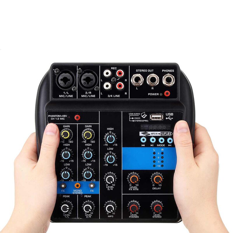 MOOL Small Mixer 4 Channel Bluetooth MP3 Reverb Effect USB Mini Mixing Console o Mixer Amplifier (US Plug)