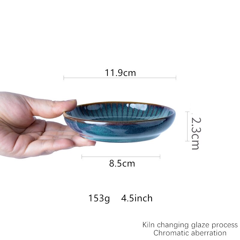 Kiln Glazing Process Ceramic Tableware Creativity Household Kitchen Supplies Blue Vintage Large Soup Bowl Plate Cup Dishes Set: A